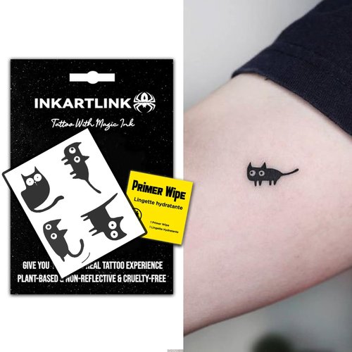 INKARTLINK Semi Permanent Tattoos, realistic cat tattoos, temporary tattoos, adult art designs, party favors, waterproof, no adhesive, no reflective, lasts 1-2 weeks (Four Black Cats 1)