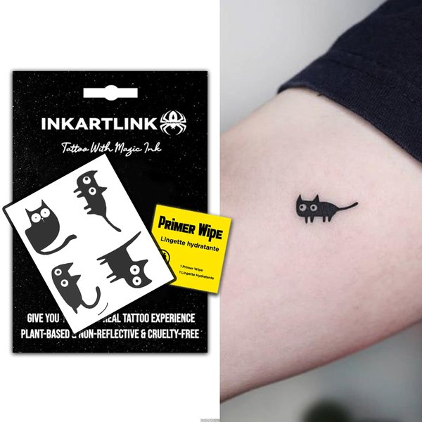 INKARTLINK Semi Permanent Tattoos, realistic cat tattoos, temporary tattoos, adult art designs, party favors, waterproof, no adhesive, no reflective, lasts 1-2 weeks (Four Black Cats 1)