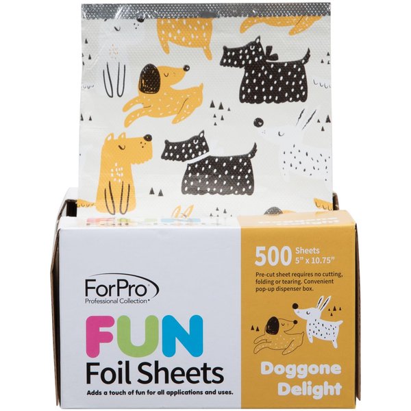 ForPro FUN Doggone Delight 5" Foil Sheets, Aluminum Foil, Pop-Up Foil Dispenser, Hair Foils for Color Application and Highlighting Services, Food Safe, 5” W x 10.75” L, 500-Count
