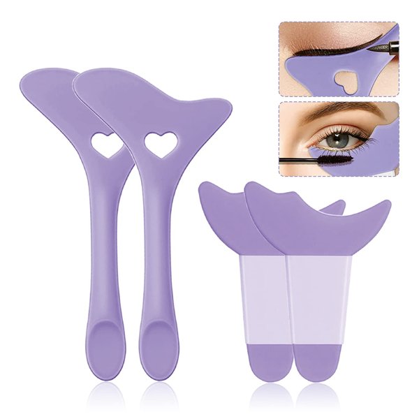 Deacocal Eyeliner Stencils 4Pcs Reusable Silicone Eyeliner Aid Mascara Shield Eyeliner Eyelash Eyeshadow Lipstick Applicator Guide Tool Multifunctional Eye Makeup Tool Easy to Use (Purple)
