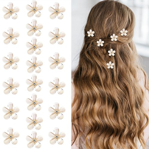 ACO-UINT 20 Pcs Small Flower Hair Clips for Women, White Flower Clips Non-slip Flower Claw Clip, Cute Clips for Hair 90s Hair Accessories for Women Girls
