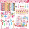 Erweicet Candyland Party Favors Sweet Lollipops Slap Bracelets DIY Stickers Temporary Tattoos Keychains Plastic Straws Gift Bags for Kids Girls Sweet Candy Theme Birthday Party Baby Shower