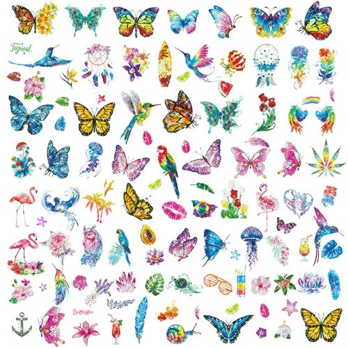 100pcs Glitter Butterfly Temporary Tattoos, 10 Sheets Colorful Stickers Tattoo Various Styles Butterfly Tattoos Stickers Waterproof Cute Small Tattoos Body Art Stickers for Adults Kids