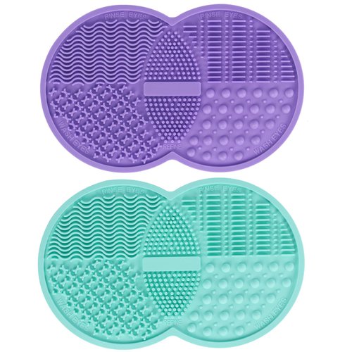 2 Pcs Silicone Make Up Brush Cleaning Mat, Makeup Brush Cleaner Mats, Portable Washing Tool with Suction Cup for Makeup Cosmetic Brushes