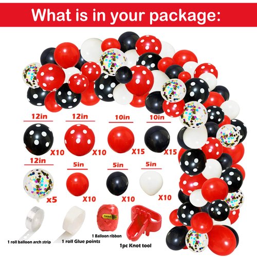 Red Birthday Backdrop and Balloon Arch Balloons Garland Birthday Decorations for Girls Red Black Mouse Birthday Party Supplies