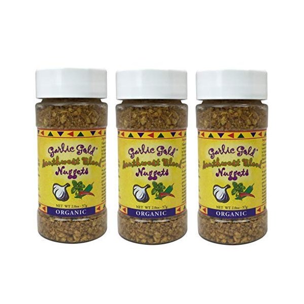 Organic Crunchy Southwest Seasoning Nuggets with Garlic 2.2-Oz Shaker by Garlic Gold (Pack of 3)