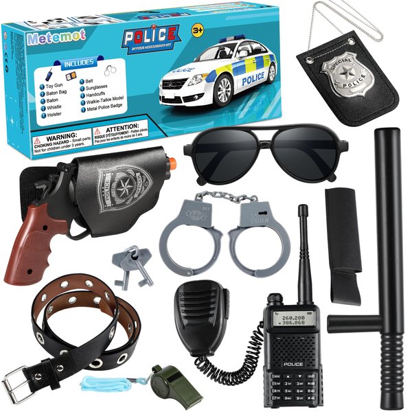 Metemot 10Pcs Police Toys, Cop Costume Accessories, Police Costume Accessories for Kids, with Police Badge, Toy Handcuffs,Halloween Police Officer Costumes, Police Gear for Kids Boys Girls…