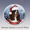 Holiday Pet Gifts Springer (Liver) Santa Hat Dog Porcelain Christmas Ornament