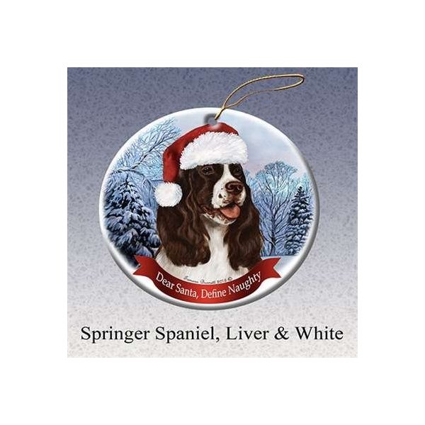 Holiday Pet Gifts Springer (Liver) Santa Hat Dog Porcelain Christmas Ornament