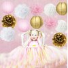 Baby Shower Decorations Furuix 12pcs Pink Gold Party Decorations Tissue Paper Pom Pom Honeycomb Ball and Paper Lantern for One Year Old Girls' Princess Birthday Decorations