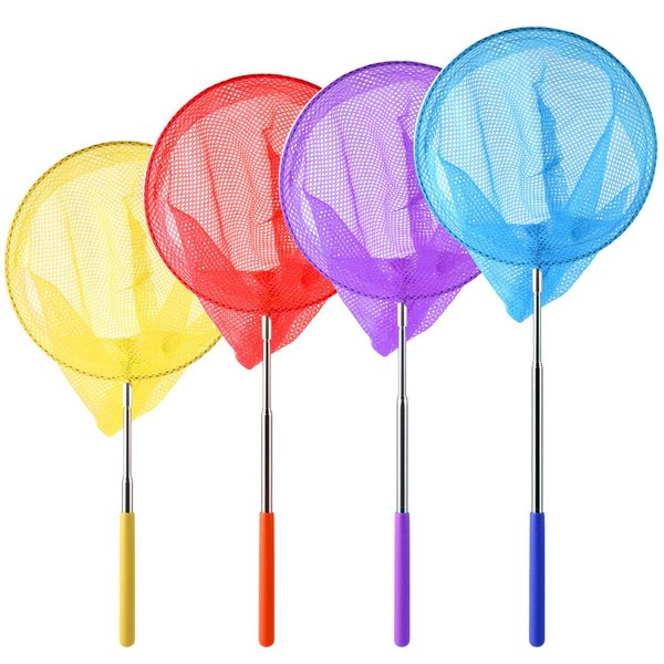 Coopay 4 Pack Telescopic Butterfly Nets Catching Insects Bugs Fishing Nets Great Outdoor Tools for Kids Playing - Extendable from 14.6" to 33.4", Yellow, Blue, Purple, Red