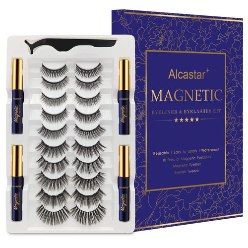 Alcastar Magnetic Eyelashes,Magnetic Lashes with Eyeliner Kit, Reusable Magnet lashes, Waterproof, Long Lasting,Easy to Apply,