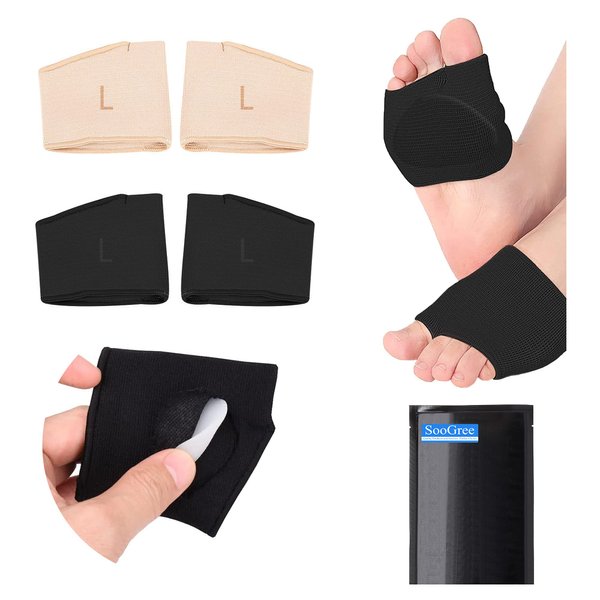 SooGree 2 Pairs Ball of Foot Cushions-Metatarsal Sleeve Pads Soft and Comfortable Forefoot Metatarsal Pads with Gel Pads Pain Relief Forefoot Pads for Women and Men