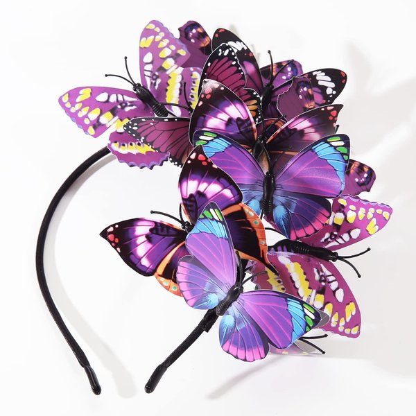 ASHONE Women Butterfly Headband Fascinator Hat Monarch Festival Crown Fashion Party Favor Christmas Halloween (Purple)