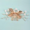 Leaf Bridal Hair Clip for Women White and Gold Hair Side Comb for Bride Wedding and Party Accessory