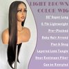 URMEY 32 Inch Lace Front Wigs Chocolate Brown Long Straight Silky Synthetic Lace Wig for Women Middle Part Transparent Lace Pre Plucked with Baby Hair Daily Party