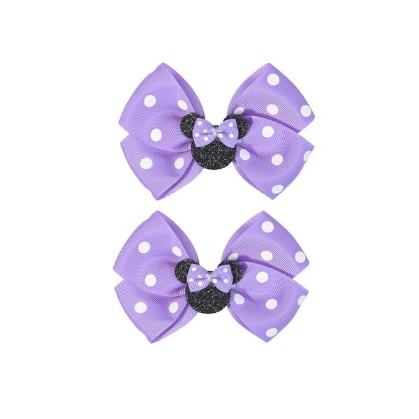 2 pcs 4.3"Mouse Ears Hair Bows Clips for Kids Baby Girls Women, Glitter Party Princess Decoration Cosplay Birthday Christmas Party.(FJ40) (Lavender)