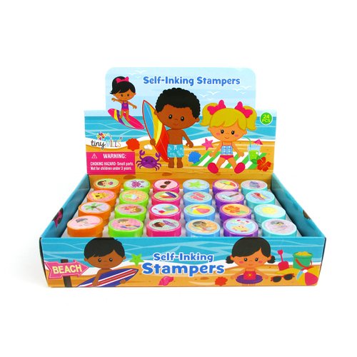 TINYMILLS 24 Pcs Summer Beach Pool Party Stamp for Kids Party Favors Pinata Fillers Carnival Prizes Camp Classroom Rewards