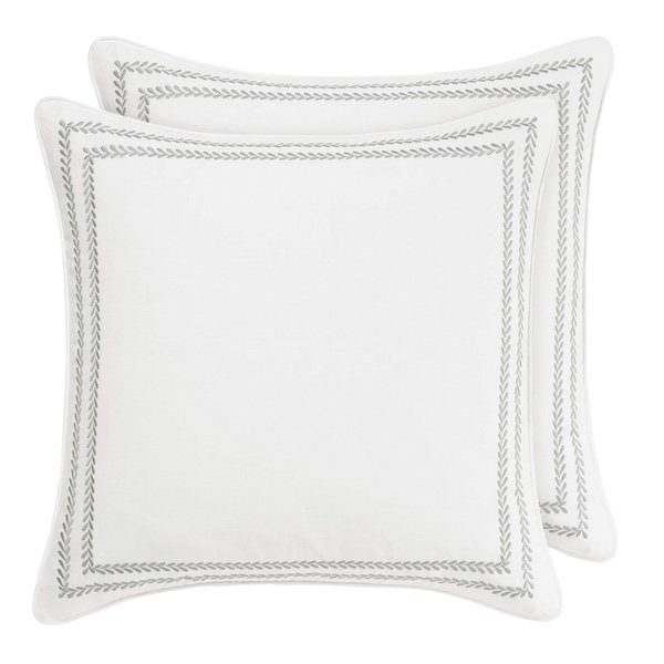 Laura Ashley Home - Euro Sham Set, Smooth Cotton Shams with Zipper Closure, Lightweight & Stylish Home Decor (Stitched Vine Leaf Grey, 2 Piece)