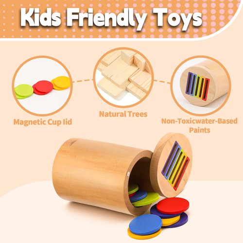 Color Sorting Sensory Toys for 1-3 Year Olds, Wooden Montessori Learning Toys for Toddlers, Educational Fine Motor Skill & Color Matching Toys, for 12-36 Month Boys & Girls