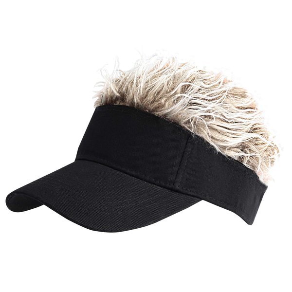 WITHMOONS Flare Hair Sun Visor Cap with Fake Hair Wig Novelty KR1588 (Easyblack-1)