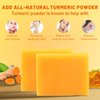 Umpeimvon 2 Pack Turmeric Soap Bar for Face 60 Pads Turmeric Exfoliating Pads, Turmeric Face Soap Vitamin B5 Lemon Turmeric Pads for Face and Body, Cleanse and Moisturize Acne and Scars