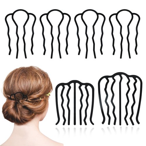 8 Pieces Metal Hair Side Combs Hair Fork Clip Hair Pin Sticks U-Shape Hair Pin Stick for Girls Women Vintage Hairstyle Hair Accessories(Black, 6 PCS 4 Prong, 2 PCS 7 Prong)