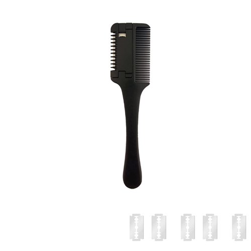 Hair Razor Combs with Extra 5 Pcs Replacement Razors, MSDADA Hair Cutter Comb for Thin&Thick Hair, Double Edge Razor Hair Cutting Razor Comb Hair Thinner Trimmer Razor Comb for Thinning Trimming(1Pc)