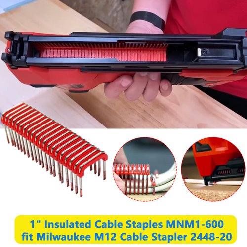1" Insulated Cable Staples MNM1-600 fit Milwaukee Cable Stapler Gun M12 2448-20 for to Wood Surfaces - Fit Milwaukee Staples 600 per Box