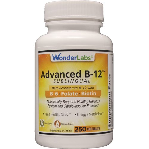 Wonder Laboratories Sublingual Vitamin B12 (1000 mcg), B6 (5mg), Folic Acid(400 mcg) & Biotin (25mcg) - Formulated with Methylcobalamin Vitamin B-12 (250 Tablets)