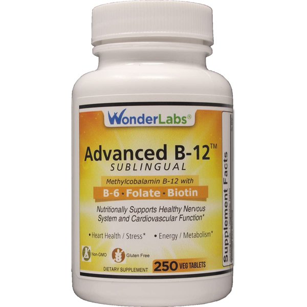 Wonder Laboratories Sublingual Vitamin B12 (1000 mcg), B6 (5mg), Folic Acid(400 mcg) & Biotin (25mcg) - Formulated with Methylcobalamin Vitamin B-12 (250 Tablets)