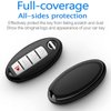 Compatible with Nissan Key Fob Cover with Leather Keychain Soft TPU 360 Degree Protection Key Case for Altima Maxima Rogue Armada Pathfinder Smart Key 3 4 5-Button,Black