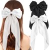 Hair Bows for Women,Satin Bow Barrette Hairclip Long Tail Ponytail Holder Wedding Party Hair Accessories (Black/White)