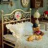 Funky Mini House 1:12 Scale Miniature Beige Iron Bed with Lace Bedding, Handmade Vintage Dollhouse Furniture BJD Ob11 Accessories