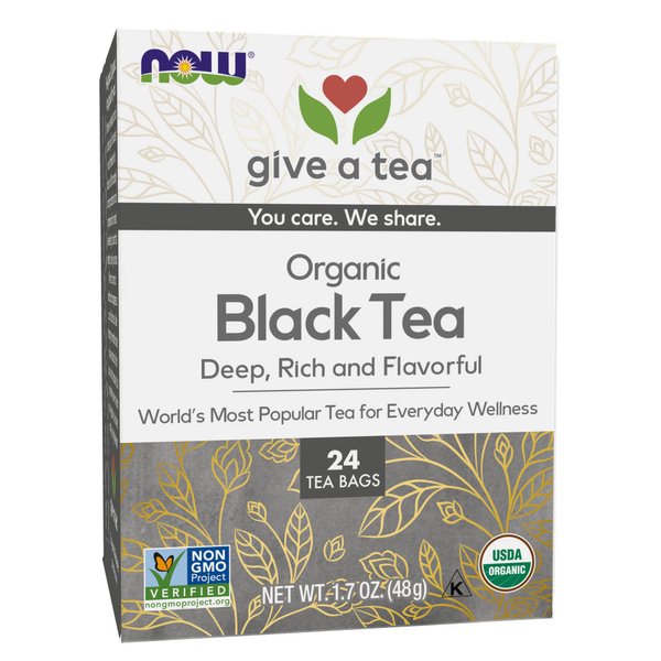 NOW Foods, Give a Tea™ Organic Black Tea, Robust, Rich Flavor with Naturally Occurring Caffeine, 24-Count