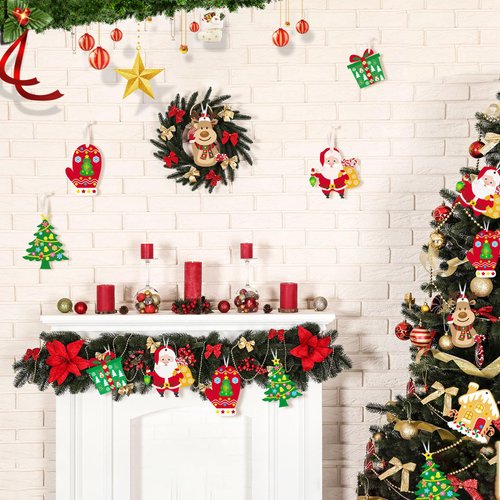 Civaner Christmas Craft Kit for Kids Christmas Tree Ornaments Hanging Art and Craft DIY Project Gingerbread House Crafts Kit Christmas Box Claus Reindeer Christmas Crafts for Kids, 6 Styles