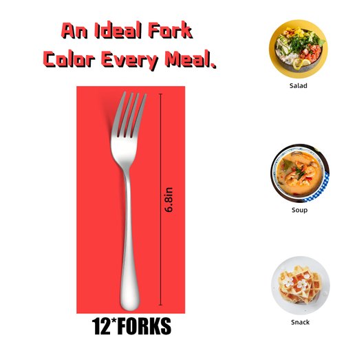 Silver Salad Forks Set of 12 pieces，Stainless Steel Flatware Forks 6.8 inch，Mirror Polish Small Utensils, New Kitchen Essentials Cutlery Set Dishwasher Safe