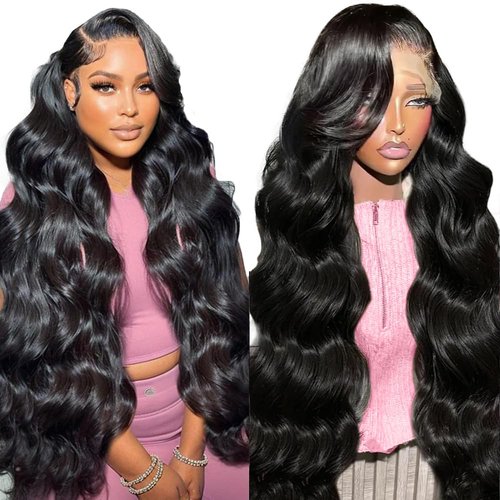Sunelk 30 Inch Lace Front Wigs Human Hair Pre Plucked 13x4 Body Wave HD Lace Front Wigs Human Hair 180 Density Brazilian Virgin Hair Glueless Wigs Human Hair for Women Natural Black Color