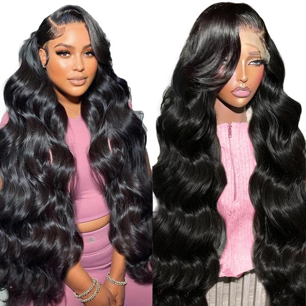 Sunelk 30 Inch Lace Front Wigs Human Hair Pre Plucked 13x4 Body Wave HD Lace Front Wigs Human Hair 180 Density Brazilian Virgin Hair Glueless Wigs Human Hair for Women Natural Black Color