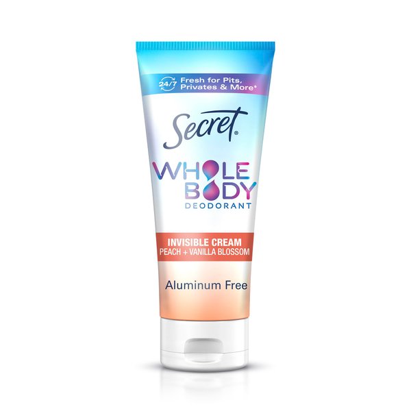 Secret Whole Body Deodorant Cream for Women, Peach & Vanilla Blossom Scent, Aluminum Free Deodorant, 72 HR Odor Protection, 3.0 oz