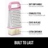 Gorilla Grip Professional 100% BPA Free 4-Sided Cheese Grater, Stainless Steel XL Box Graters with Ergonomic Handle, Parmesan Shredder, Ginger Carrot Slicer, Dishwasher Safe, Includes Container, Pink