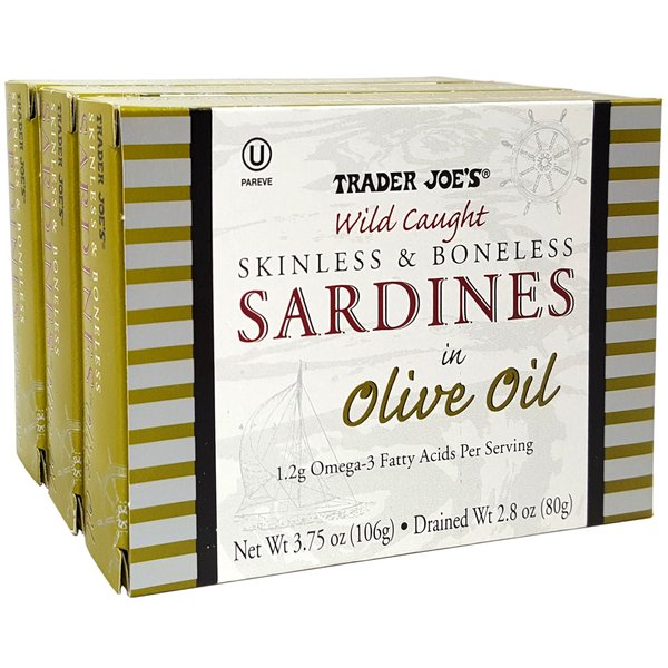 Skinless & Boneless Sardines in Olive Oil, (3 Pack), 3.75 oz Tin - Trader Joe's