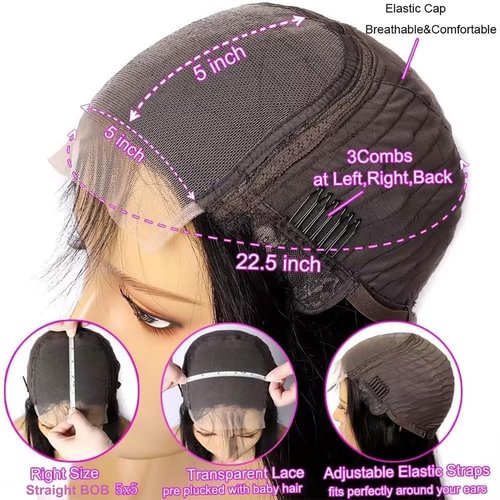 Tascal 5x5 Bob Wig Human Hair Straight Bob Lace Closure Wigs Human Hair 5x5 Short Bob Wigs for Black Women 150% Density Transparent Glueless Wigs Human Hair Pre Plucked with Baby Hair (12 Inch)