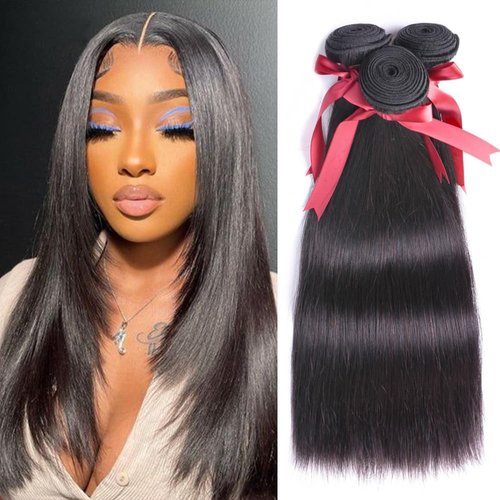 ALLRUN Straight Bundles Human Hair 14 16 18 18Inch Straight 4 Bundles 100% Unprocessed Brazilian Virgin Raw Hair Weave Straight Human Hair Bundles Human Hair Extensions Natural Black