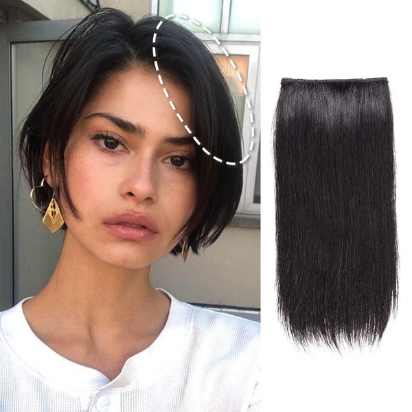 FEIPRO Invisible Hairpin Real Remy Human Hair Clip in Hair Extensions Weft One Piece Short Hair Pieces for Women with Thinning Hair Add Hair Volume Length Fluffy 10 Inch #1B Black