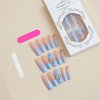 BABALAL Long Square Press on Nails Blue French Fake Nails Glitter Glue on Nails 3D Butterfly Rhinestone Flower Acrylic Nails Squoval Manicure False Nails for Women and Girls