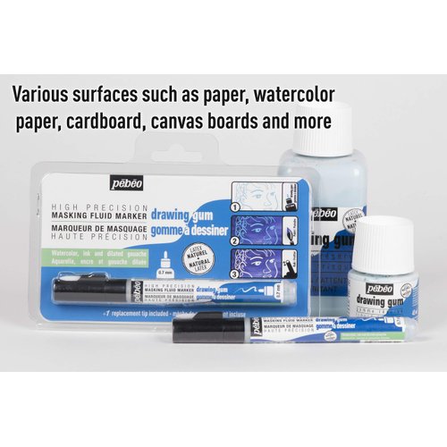 Pebeo Easy Peel Liquid Latex Masking Fluid - Drawing Gum - Dries Quickly - For Ink - Watercolor - Gouache Painting & Illustration - Fine Arts & Crafts Supplies - 45ml Bottle