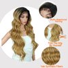 Kalyss 4x4" Lace Front Wigs with Baby Hairs Lightweight Natural Looking 130% Density Curly Body Wavy Ombre Blonde Frontal Lace Hair Wigs for Women Human Hair Blended with Baby Hairs 28" Free Parting