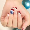 4th of July Nails Medium Press on Nails Almond Fake Nails with American Flag Star Patriotic Cute Acrylic Nails Red French Tips Glue on Nails Independence Day Nails Press ons for Women 24 Pcs