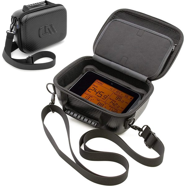 CASEMATIX Golf Launch Monitor Travel Case Compatible with Voice Caddie Swing Caddie SC300 Launch Monitor and Remote, USB Cable & Accessories - Hard Shell Case with Shoulder Strap for Golf Simulator